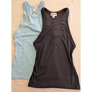 The Drop Womens XXS Ribbed‎ Racerback Tank Top Blue Black Two Pack
